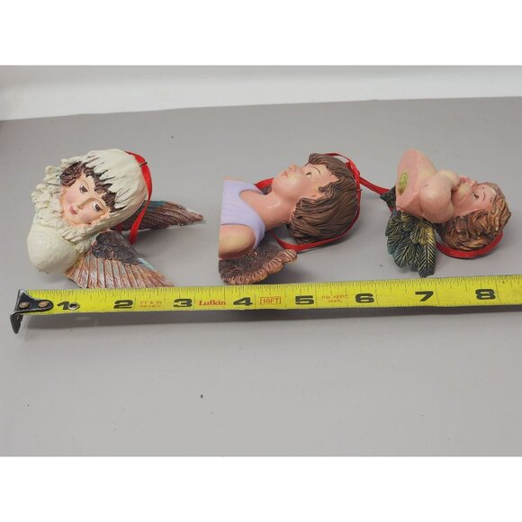 Set Of 3 Angel Head‎ Christmas Tree Ornaments With Red Ribbon Hangers - Picture 12 of 12